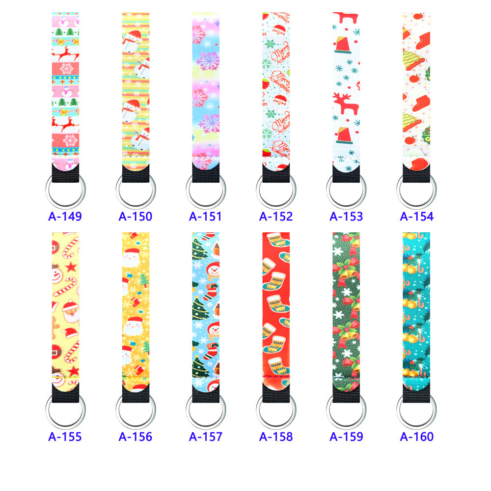 Christmas Printed Neoprene Holder Keychain Set for Bottles and Lipstick 10pcs 5