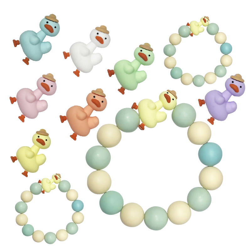20Pcs Silicone 3D Focal Beads Macaroon Color Duck Wearing Hat 2