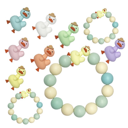20Pcs Silicone 3D Focal Beads Macaroon Color Duck Wearing Hat 2