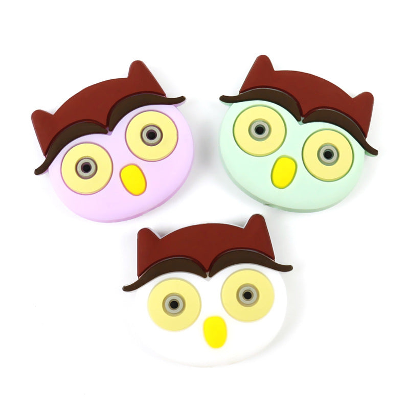 Silicone Focal Beads Cute Owl Front Facing Design 4