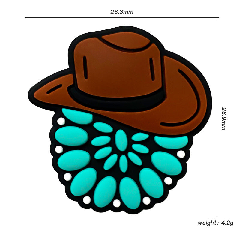 20pcs Silicone Focal Beads Western Brown Hat Turquoise Floral Pattern