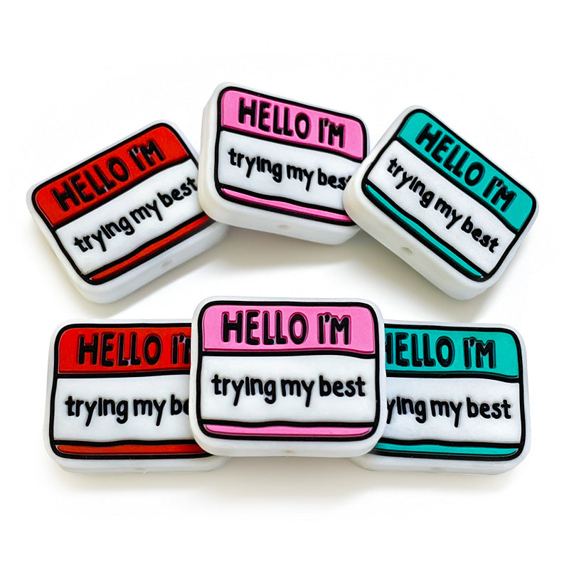 20Pcs Silicone Focal Beads Hello Im Trying My Best Printed Text 4