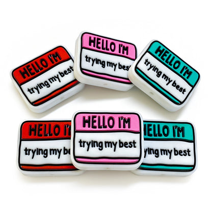 20Pcs Silicone Focal Beads Hello Im Trying My Best Printed Text 4