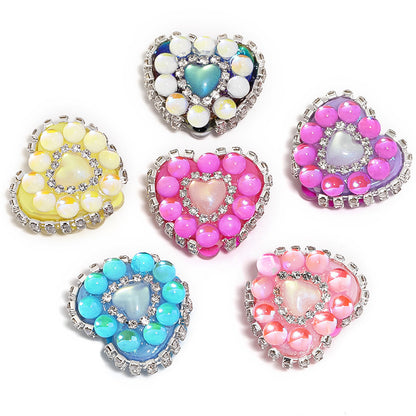 5pcs 21x25mm Chain Heart Rhinestone Beads Jewelry Making