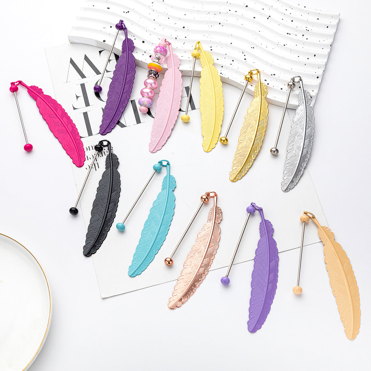 Beadable Feather Bookmarks Metal DIY Craft Supplies 19.6x2.4cm