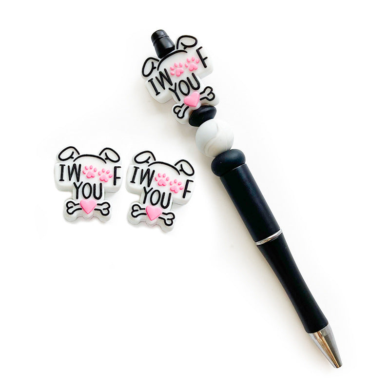 20pcs Silicone Letter Animal Focal Beads With Pink Paw Print and Bone Detail 3
