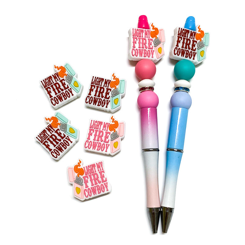 20Pcs Silicone Focal Beads Cartoon Lighter With Printed Text 4
