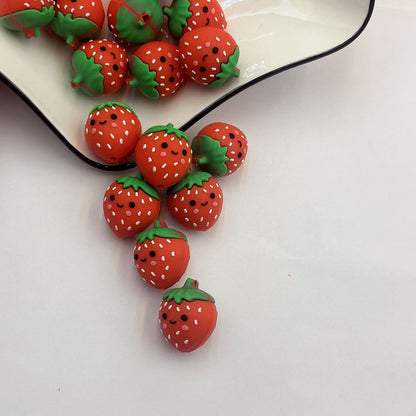 20Pcs Silicone 3D Focal Beads Strawberry With Leaf Top 3