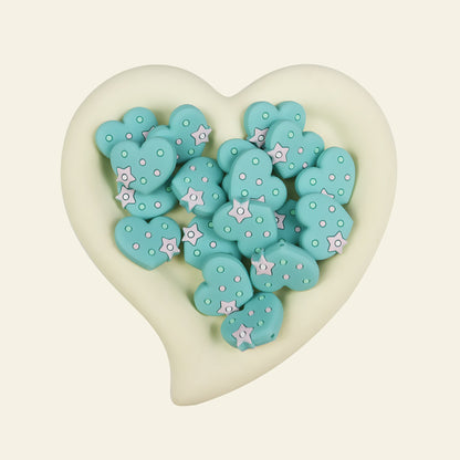 Silicone Focal Beads Pentagram Heart Shaped with Star Detail 11
