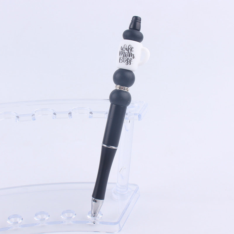 Black Cup Silicone Beaded Pens Handmade Novelty Pen Gift 4