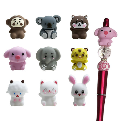 Silicone 3D Focal Beads Cartoon Animal Assorted Characters Front Facing