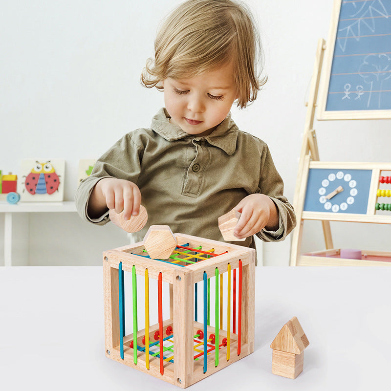 Wooden Montessori Toys Rainbow Sensory Training Cube 15.5cm 3