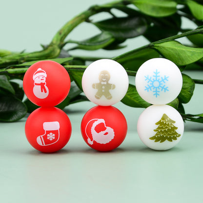 20pcs 15mm Christmas Silicone Beads Printed Design 2