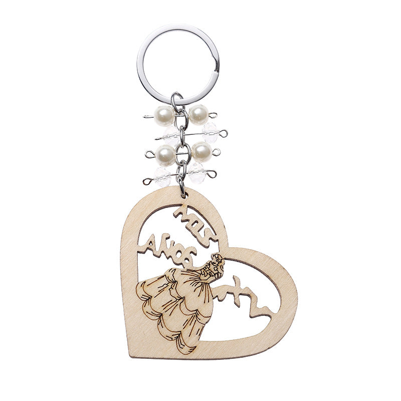 Love Princess Wooden Bead Keychain Heart Shape Charm