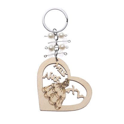 Love Princess Wooden Bead Keychain Heart Shape Charm
