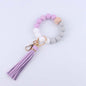 Octagonal Silicone Bead Wristlet Keychain with Tassel Charm 12