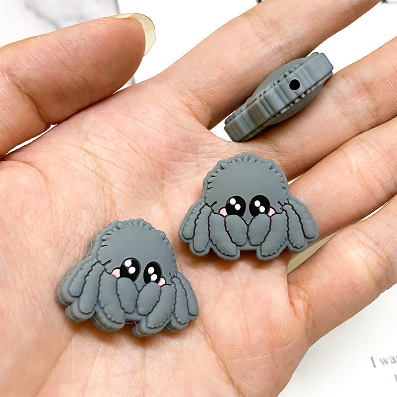 20Pcs Silicone Focal Beads Octopus Fish Front Facing Grey Design 5
