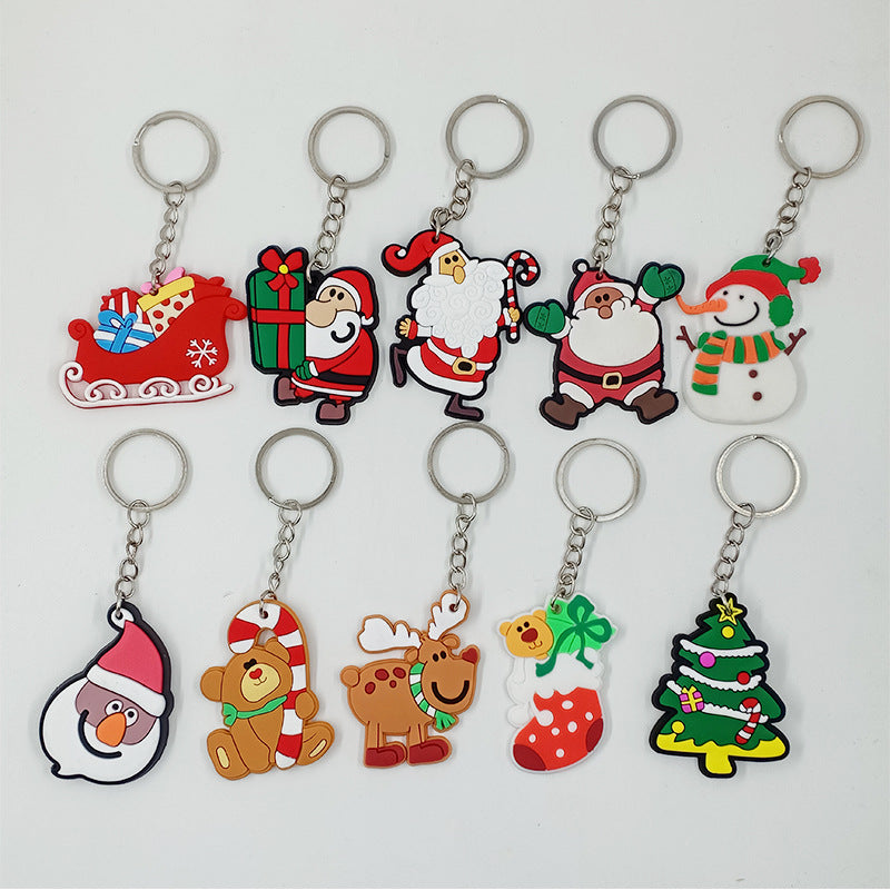 Cartoon Christmas Silicone Keychain Holiday Gift Charm Set