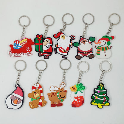 Cartoon Christmas Silicone Keychain Holiday Gift Charm Set