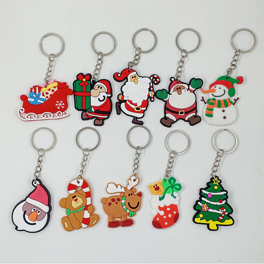 Cartoon Christmas Silicone Keychain Holiday Gift Charm Set