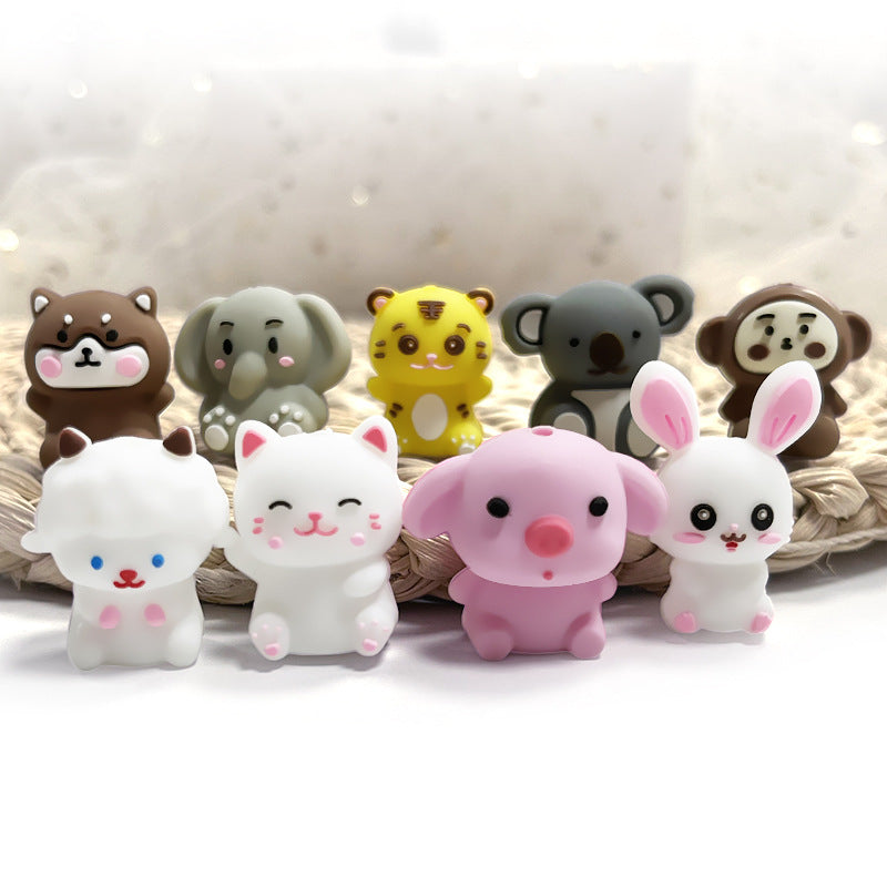 Silicone 3D Focal Beads Cartoon Animal Assorted Characters Front Facing 3