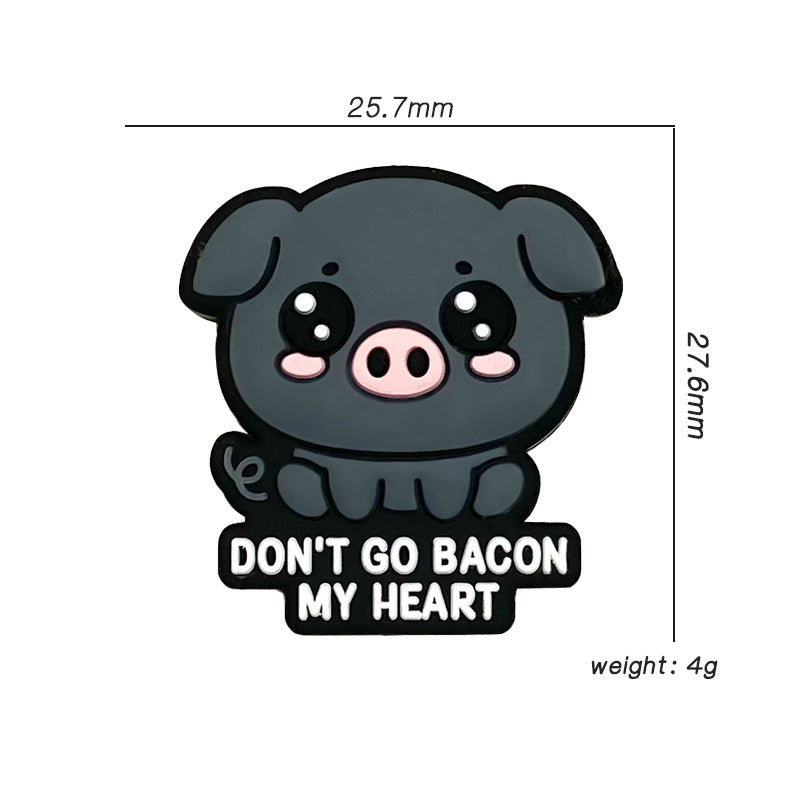 20Pcs Silicone Focal Beads Cartoon Animal Small Black Pig With Printed Text 2