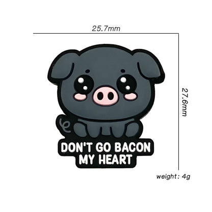 20Pcs Silicone Focal Beads Cartoon Animal Small Black Pig With Printed Text 2