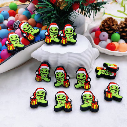 20Pcs Silicone Focal Beads Christmas Halloween Green Furry Character Scowling Face 3