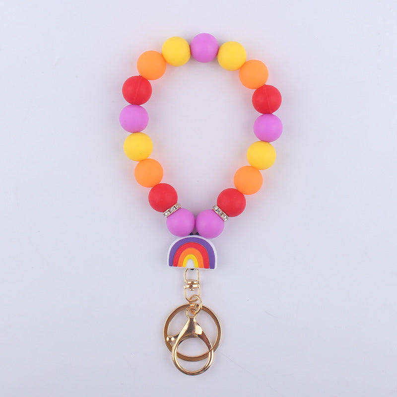 Rainbow Silicone Bead Wristlet Keychain with Rainbow Charm 14