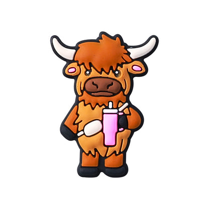 Silicone Focal Beads Cartoon Highland Bullhead Colorful Cow Head 6