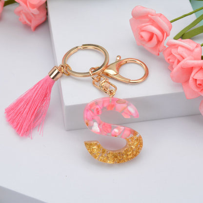 Resin Pink Tassel Letter Keychain A to Z Initial Charm 45
