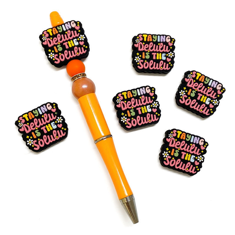 20Psc Silicone Focal Beads Halloween Text with Flowers Design 3