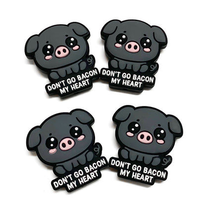 20Pcs Silicone Focal Beads Cartoon Animal Small Black Pig With Printed Text 4