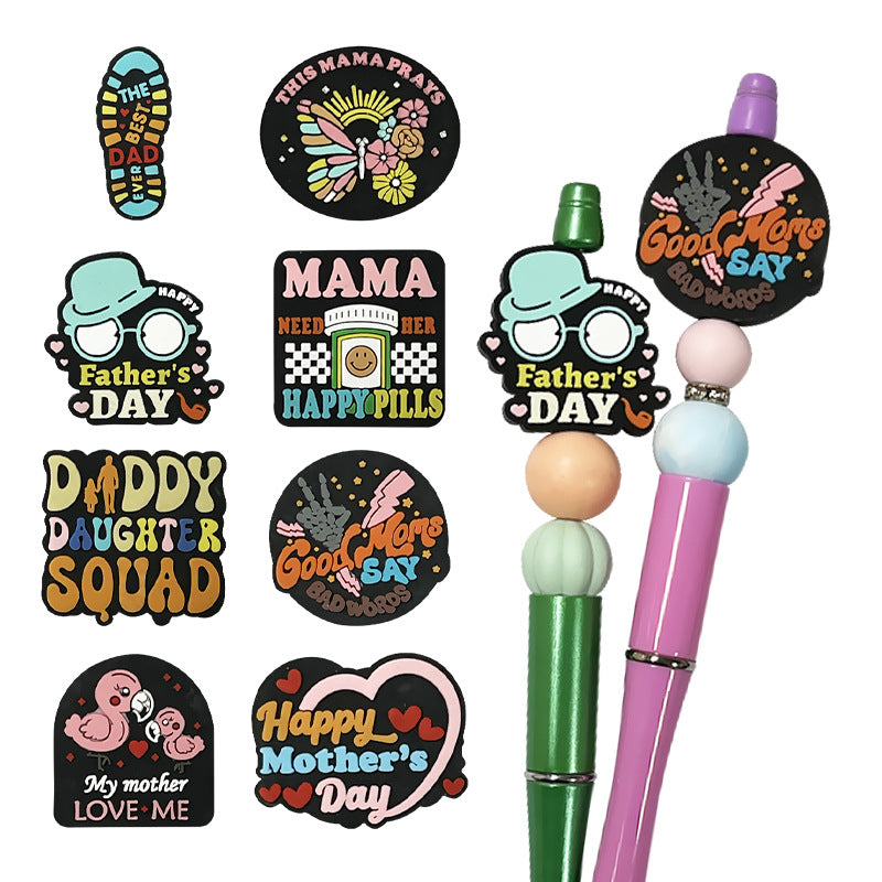 20Pcs Silicone Focal Beads Mother Father'S Day Text and Symbol Design 5