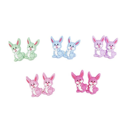 Silicone Focal Beads Cartoon Colored Long Eared Rabbit Sitting Pose 5