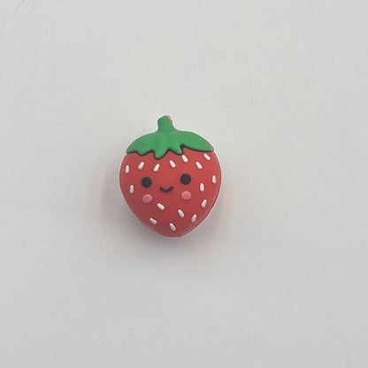 20Pcs Silicone 3D Focal Beads Strawberry With Leaf Top 6