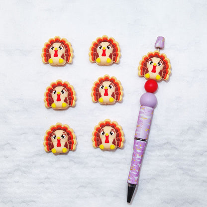 20Pcs Silicone 3D Focal Beads Cute Turkey Front Facing 4
