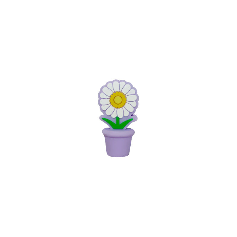 20Pcs 3D Silicone Focal Beads Potted Daisy With Flower Pot 6