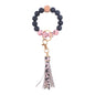 PU Tassel Silicone Bead Wristlet Keychain with Wooden Bead 8