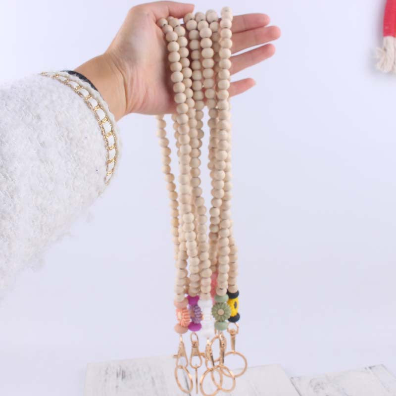 Daisy Silicone Bead Wristlet Keychain with Wooden Beads 3