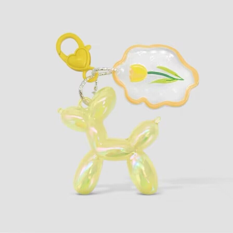 Balloon Dog PVC Keychain with Flower Charm Heart Clasp 5