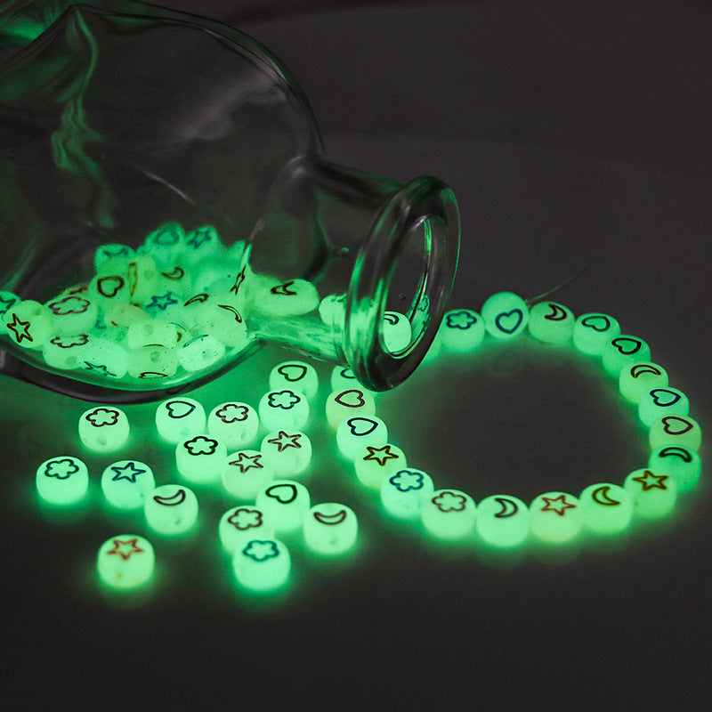 100 Pack Glow In The Dark Flat Round Letter Heart Acrylic Beads Bracelet Accessories 3