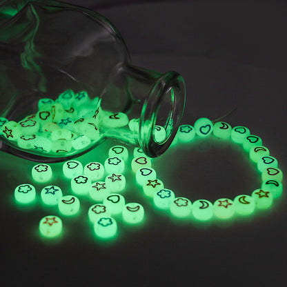 100 Pack Glow In The Dark Flat Round Letter Heart Acrylic Beads Bracelet Accessories 3