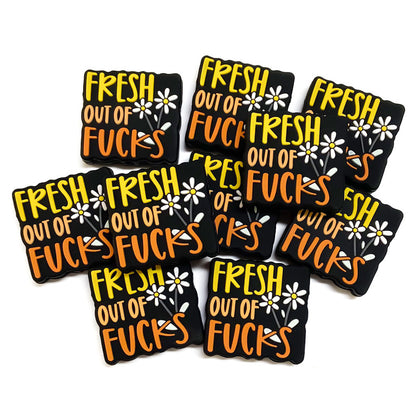 20Pcs Silicone Focal Beads Fresh Out Of Fucks Raised Lettering with Flower Detail 4
