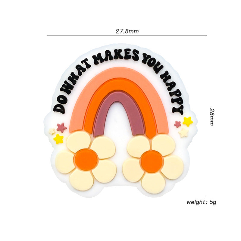 20Pcs Silicone Focal Beads Flower Rainbow With Text Do What Makes You Happy 2