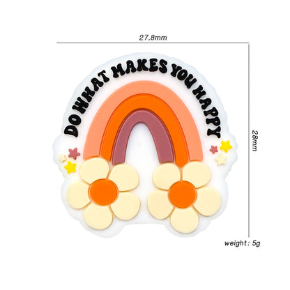 20Pcs Silicone Focal Beads Flower Rainbow With Text Do What Makes You Happy 2