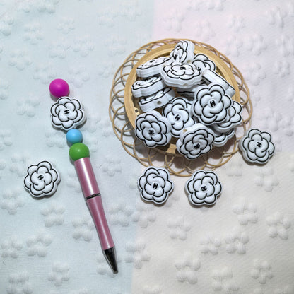 20pcs Silicone Focal Beads Peony Flower with Black Center Detail 9