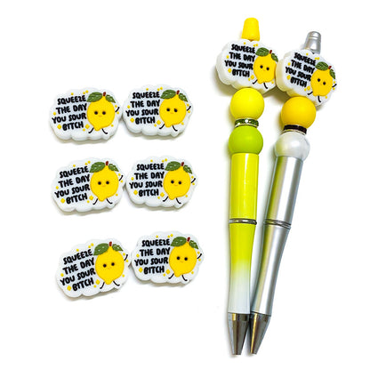 20Pcs Silicone Focal Beads Cartoon Lemon with Text Design 4