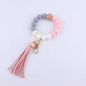 Octagonal Silicone Bead Wristlet Keychain with Tassel Charm 14