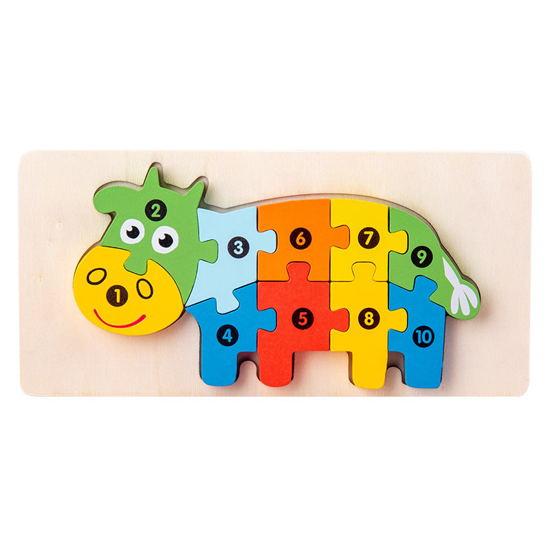 Wooden Building Blocks Animal Traffic Shapes Matching 3D Puzzle Toy 21